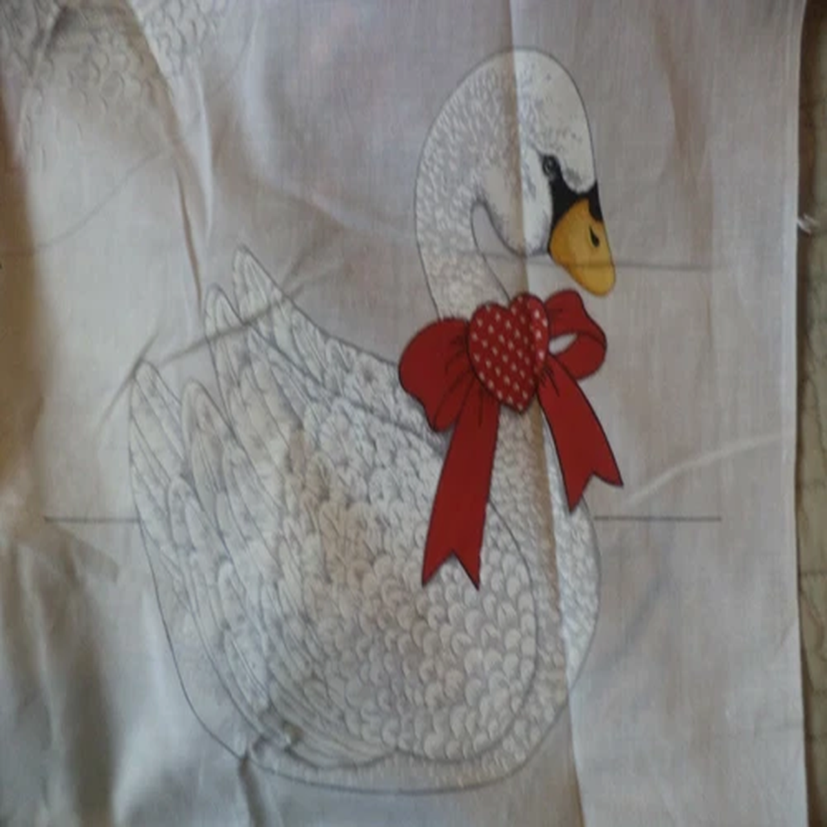 White Swan Soft Sculpture Valentine Motif  3 Dimensional Sew Fabric Panel