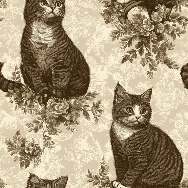 Vintage Cats With Lace Pattern 5 Quilting Cotton Fabric