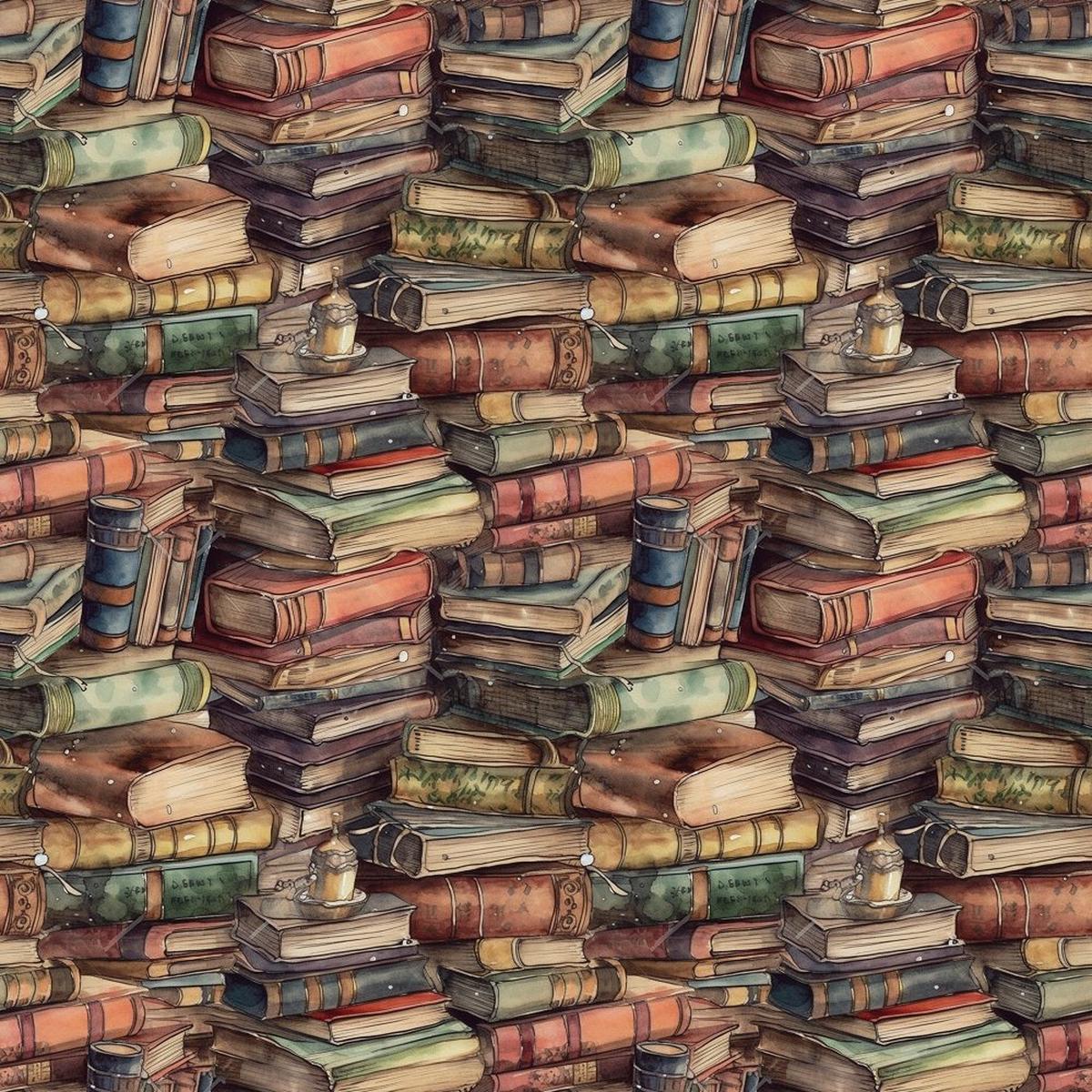 Whimsical Messy Stacked Books #2 Fabric