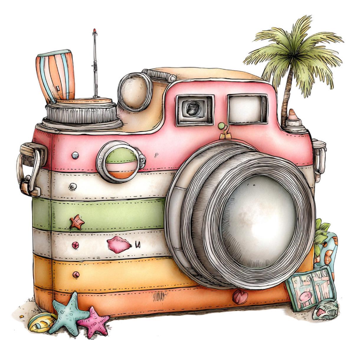 Whimsical Summer Beach Fabric Panel 14