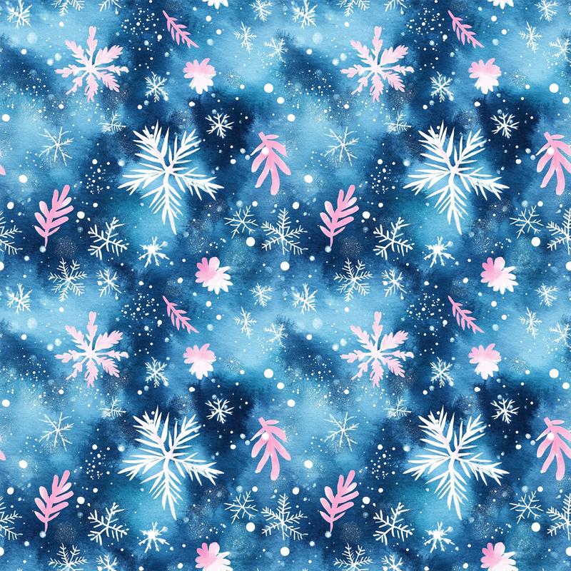 Watercolor Blue Christmas Pattern 10 Quilting Cotton Fabric