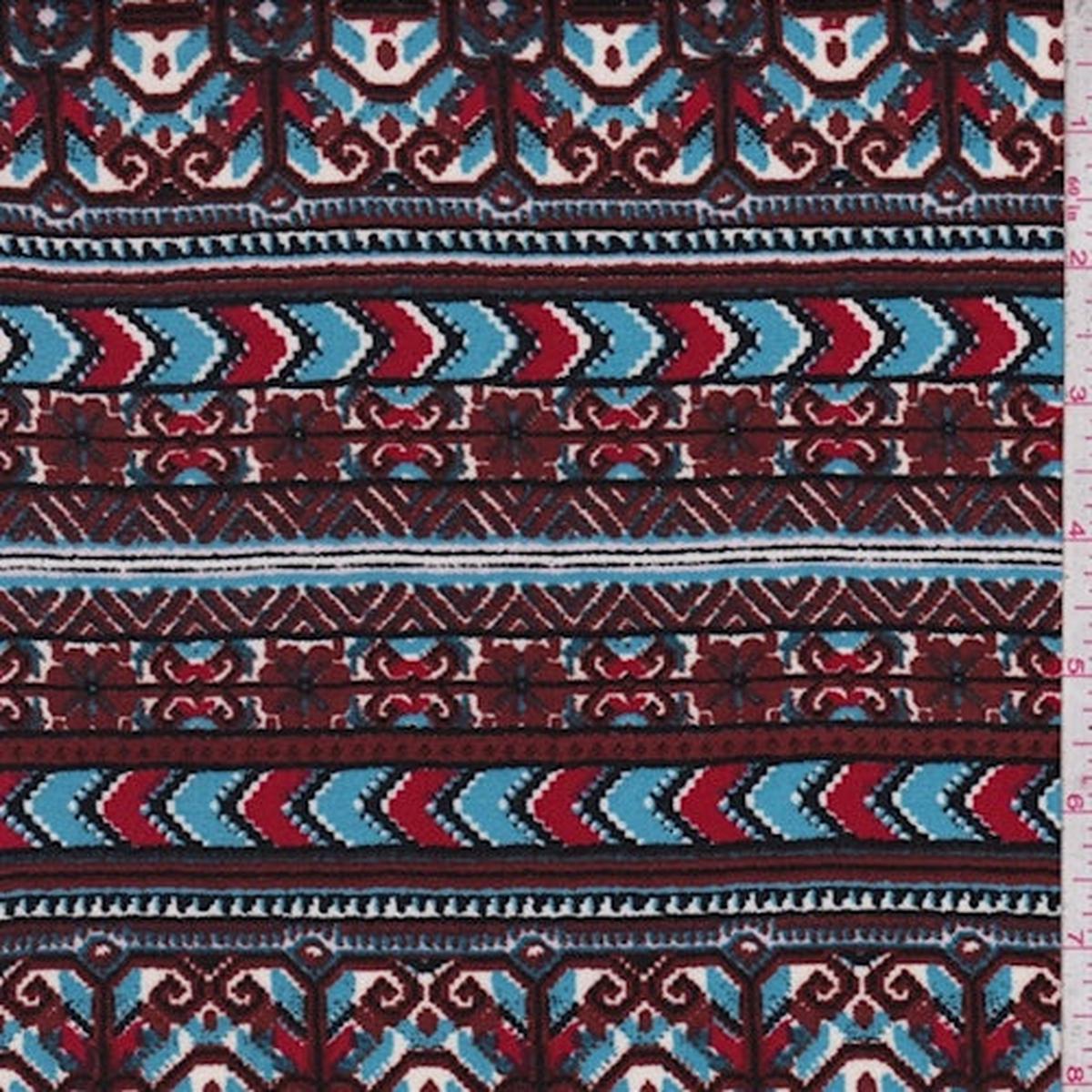 3 YD PC-Cherry Brown/Sky Blue Deco Stripe Rayon Challis Fabric