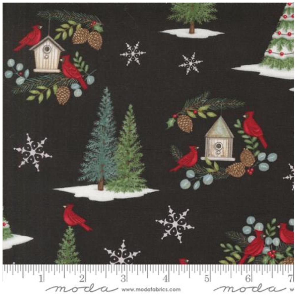Winter Friends-Charcoal Black-Snowman and Cardinal Allover