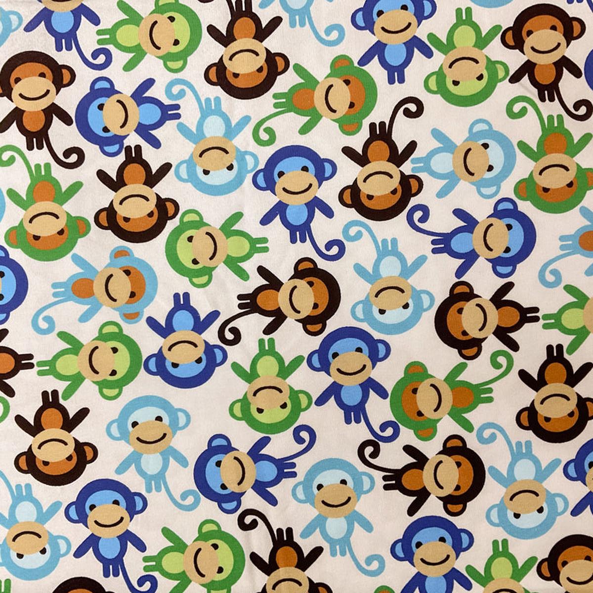 2 YD PC- Beige-Blue-Green Urban Zoologie Knits Monkey Print Remnant Fabric