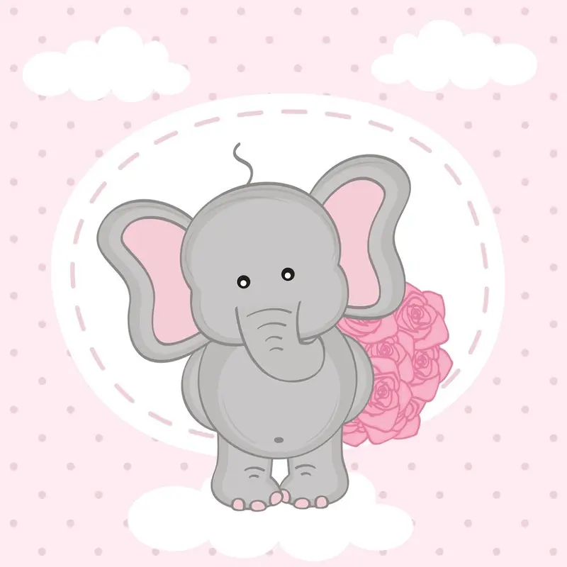 Valentine Elephants with Bouquet of Roses Fabric Panel