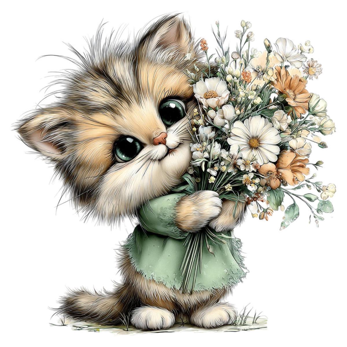 Whimsical Spring Cat Fabric Panel 14