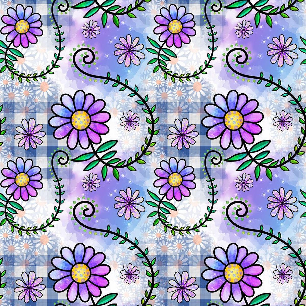 Watercolor Floral Collage 5 Fabric
