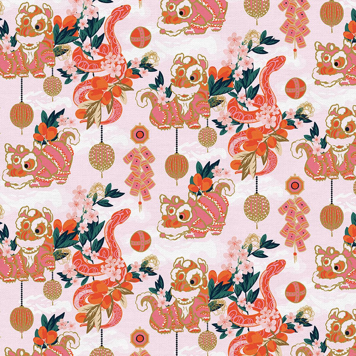 Year of the Snake - Pink - Quilting Cotton