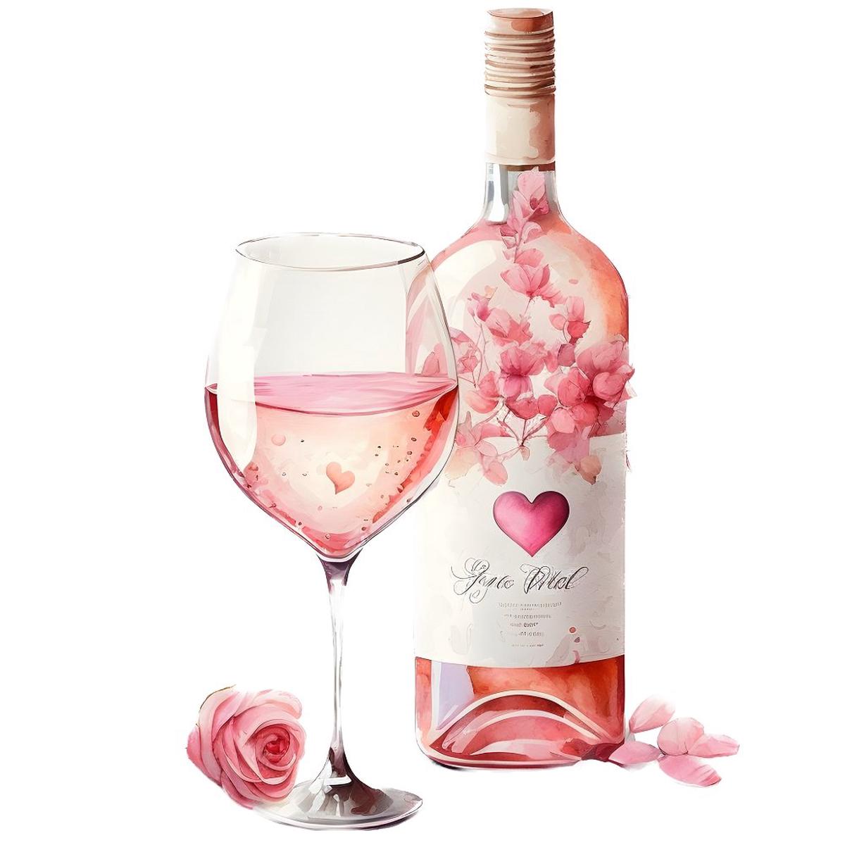 Valentine Pink Wine Bottle #1 Fabric Panel