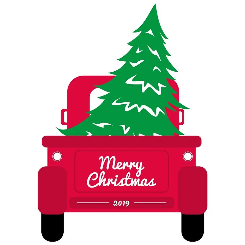 Vintage Red Truck With Tree Fabric Panel