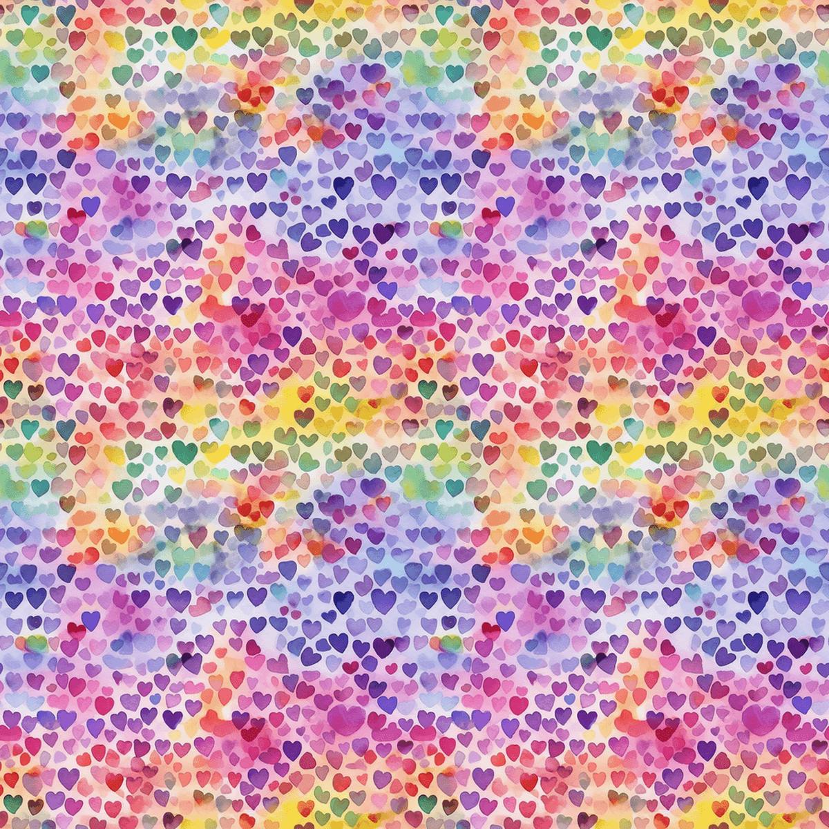 Watercolor Rainbow Hearts Pattern #12 Fabric