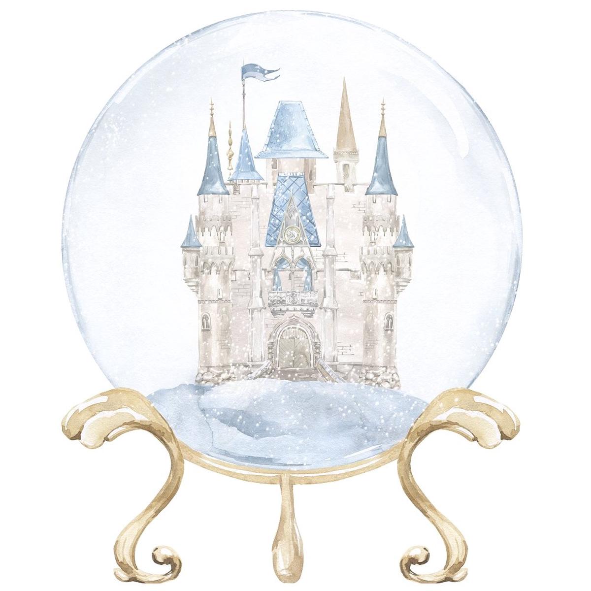 Watercolor Castle In A Snowglobe Fabric Panel