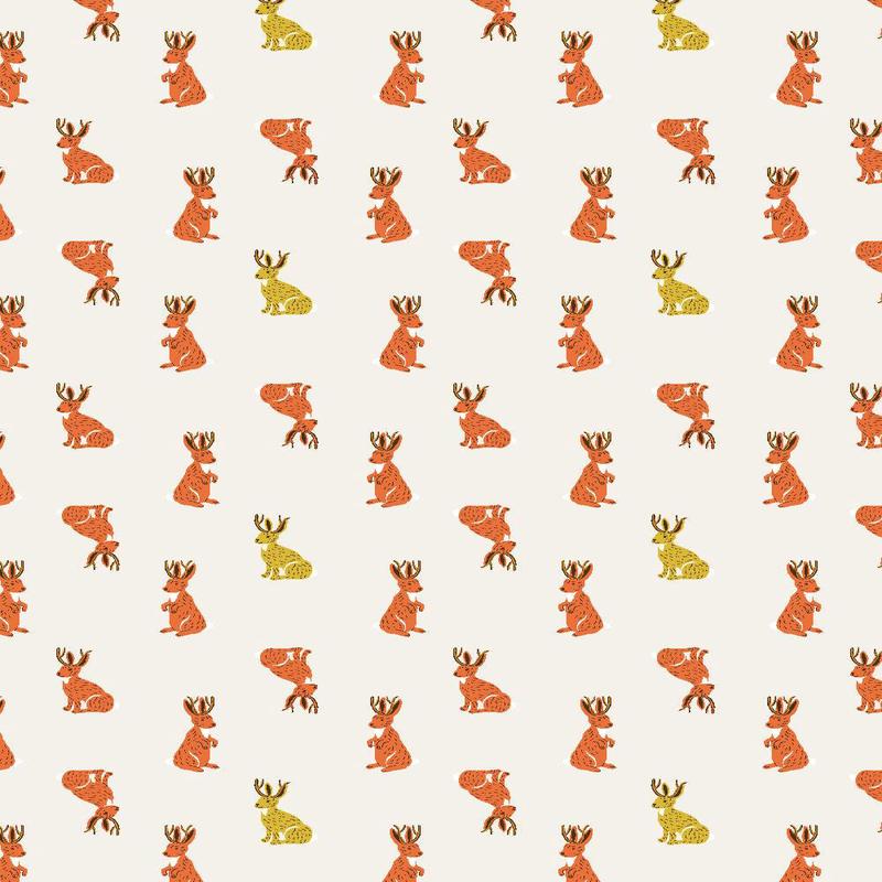 Whimsy And Lore Jack-A-Lope By Vincent Desjardins For RJR Fabrics Ecru / Rust