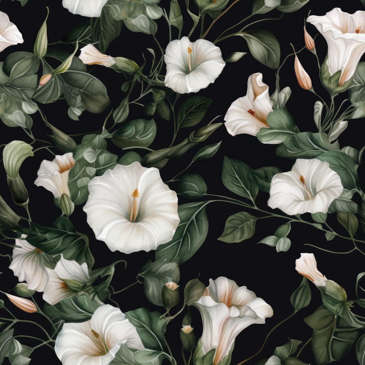 White Morning Glory Pattern 3 Quilting Cotton Fabric