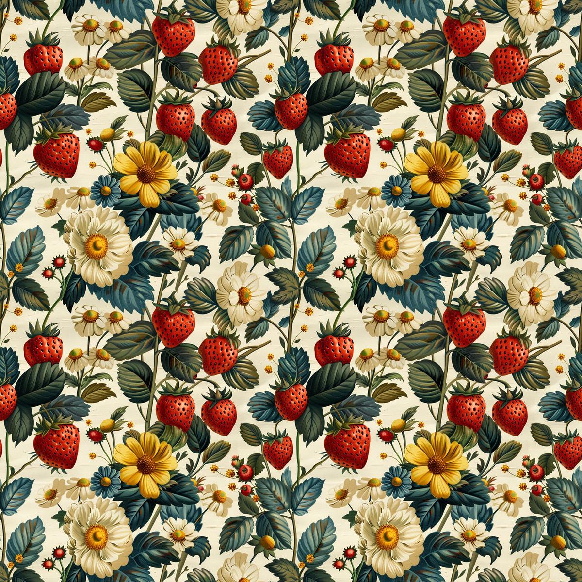 Vintage Strawberries Pattern 12 Quilting Cotton Fabric