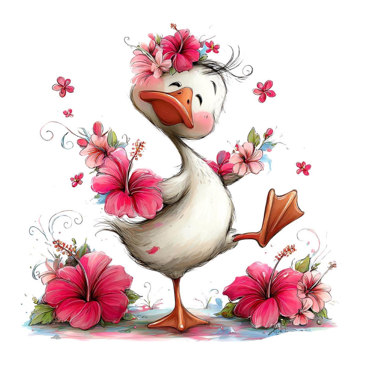 Whimsical Summer Goose Fabric Panel 1