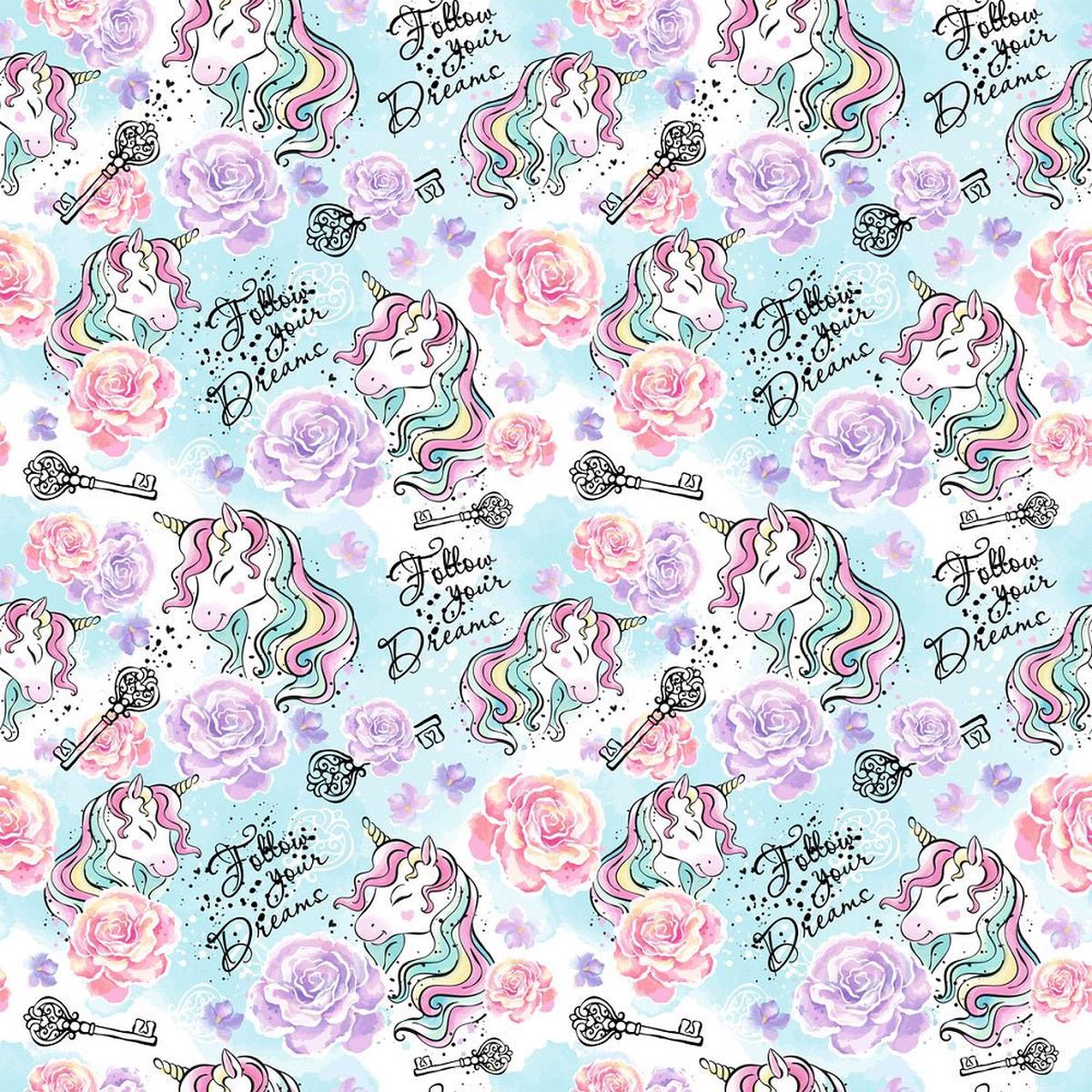 Unicorns Allover Follow Your Dreams Fabric - Multi