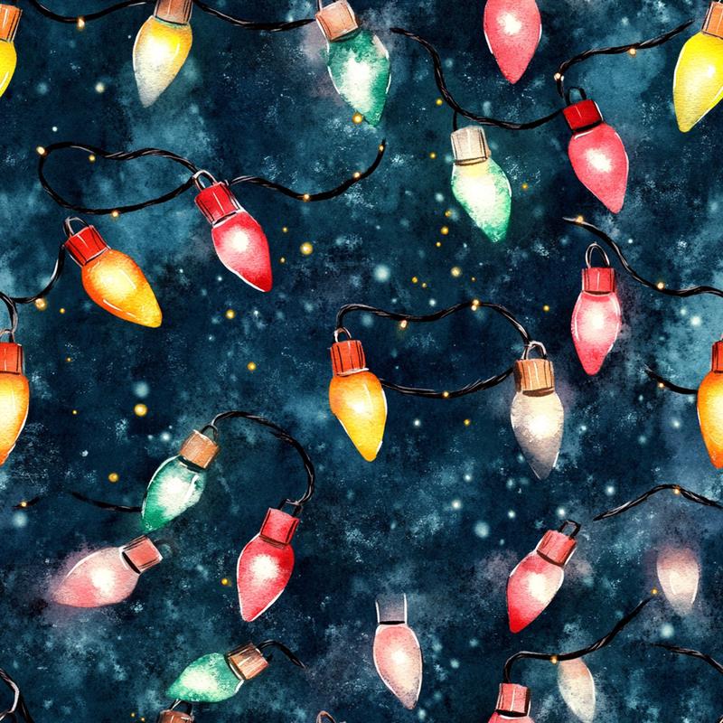 Watercolor Christmas Lights Pattern 10 Quilting Cotton Fabric