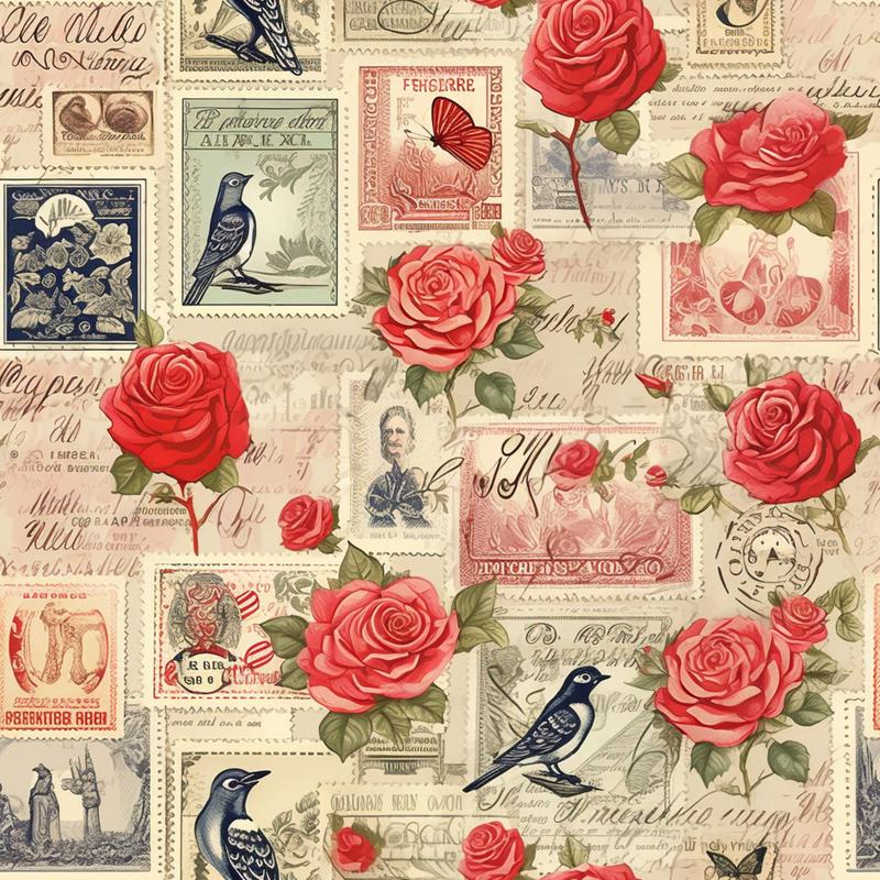 Vintage Love Stamps Pattern 1 Quilting Cotton Fabric