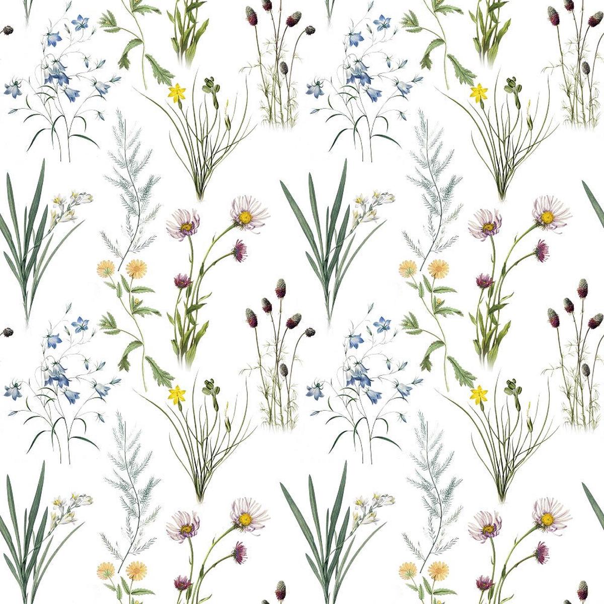 Vintage Wildflowers #3 Fabric - White