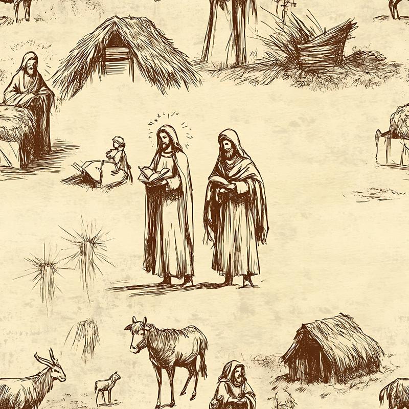 Vintage Nativity Scenes Pattern 10 Quilting Cotton Fabric