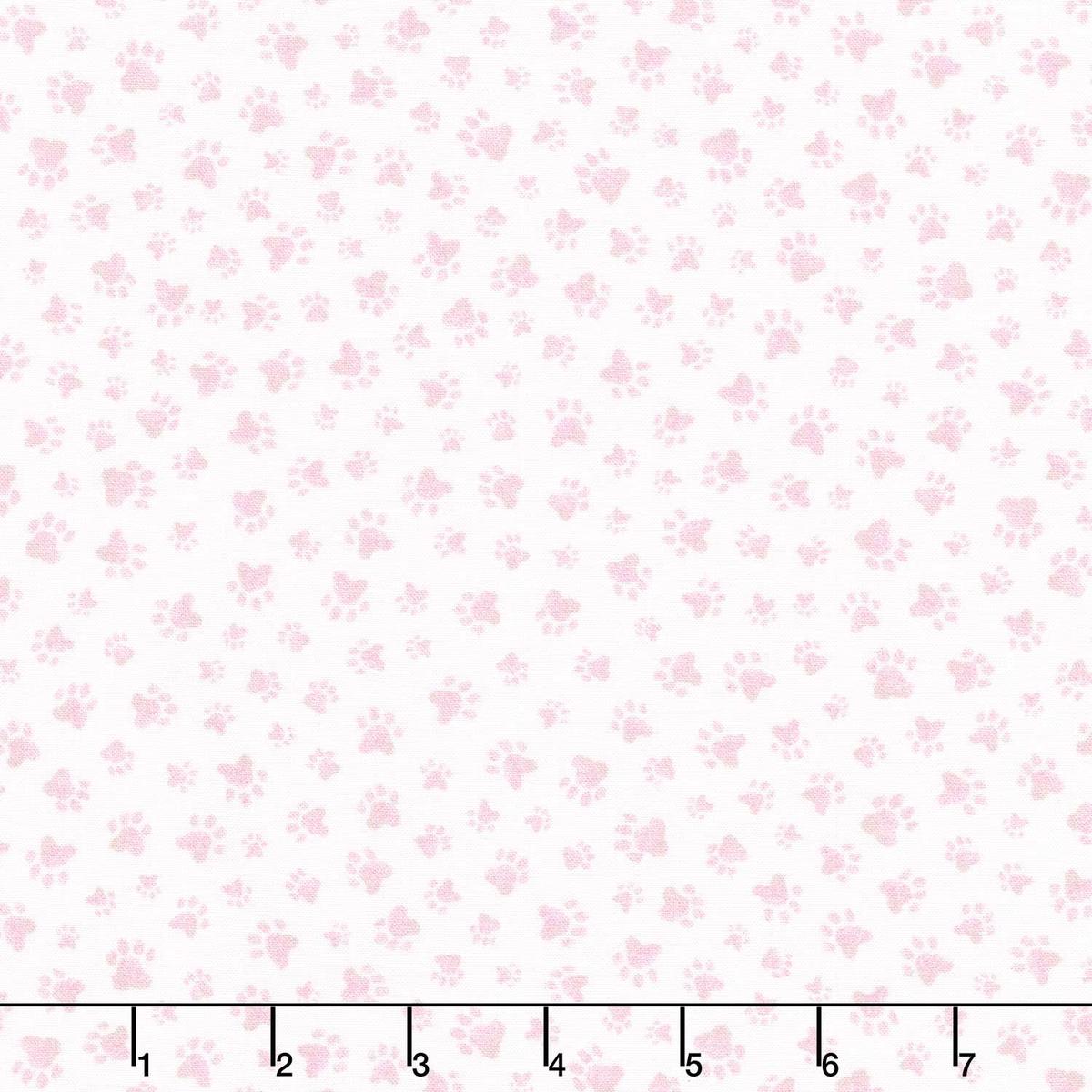 Whiskers & Paws - Paw Prints Pale Pink Yardage