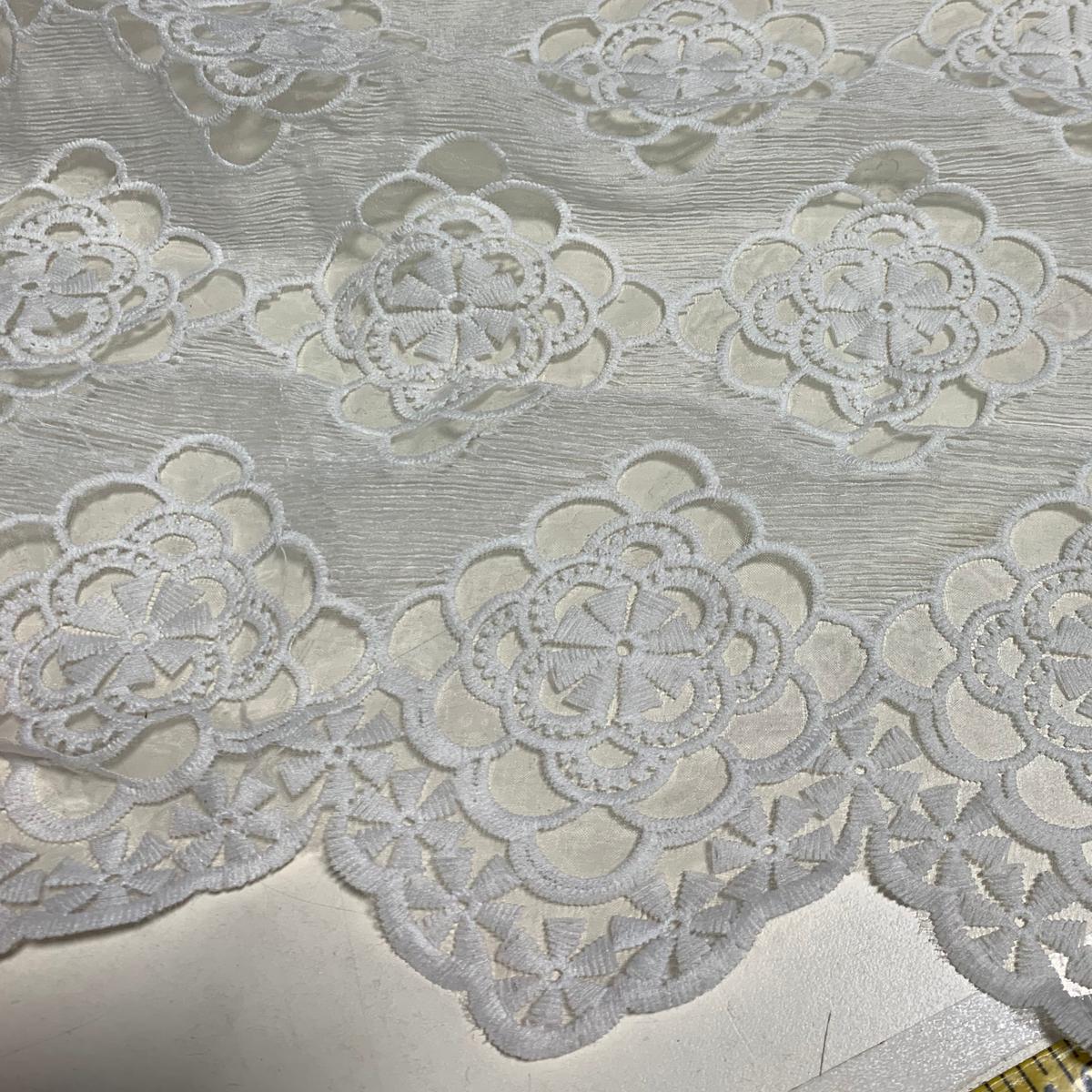 White Doily Lace Embroidered Organza Fabric - 1/2 Yard