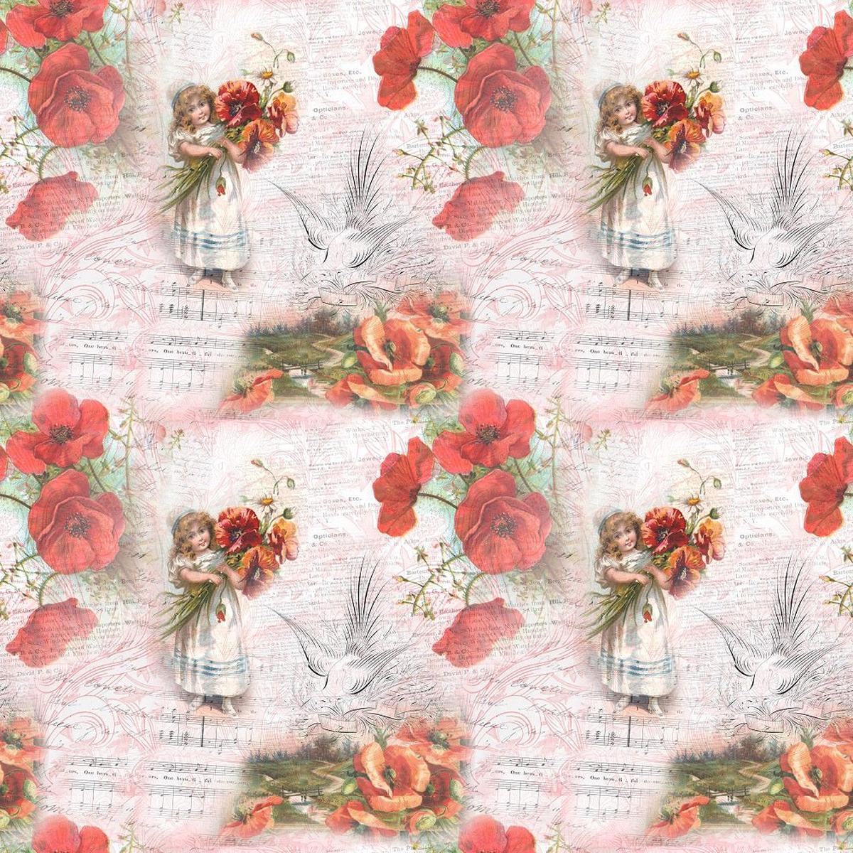 Vintage Poppies #2 Fabric