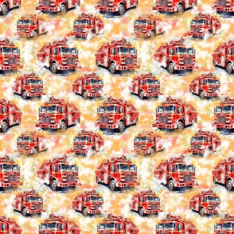 Watercolor Firetruck Fabric