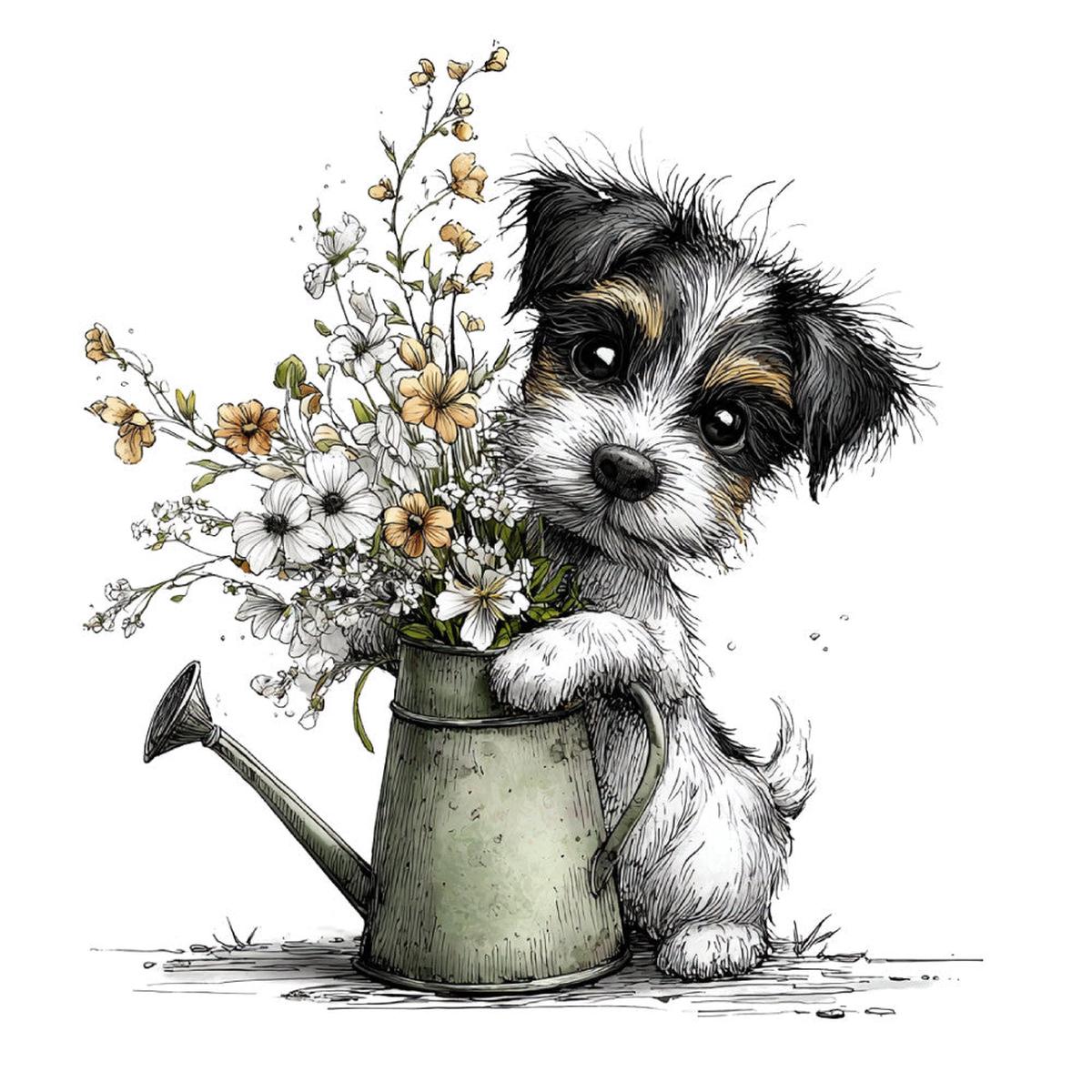 Whimsical Spring Dogs Fabric Panel 39