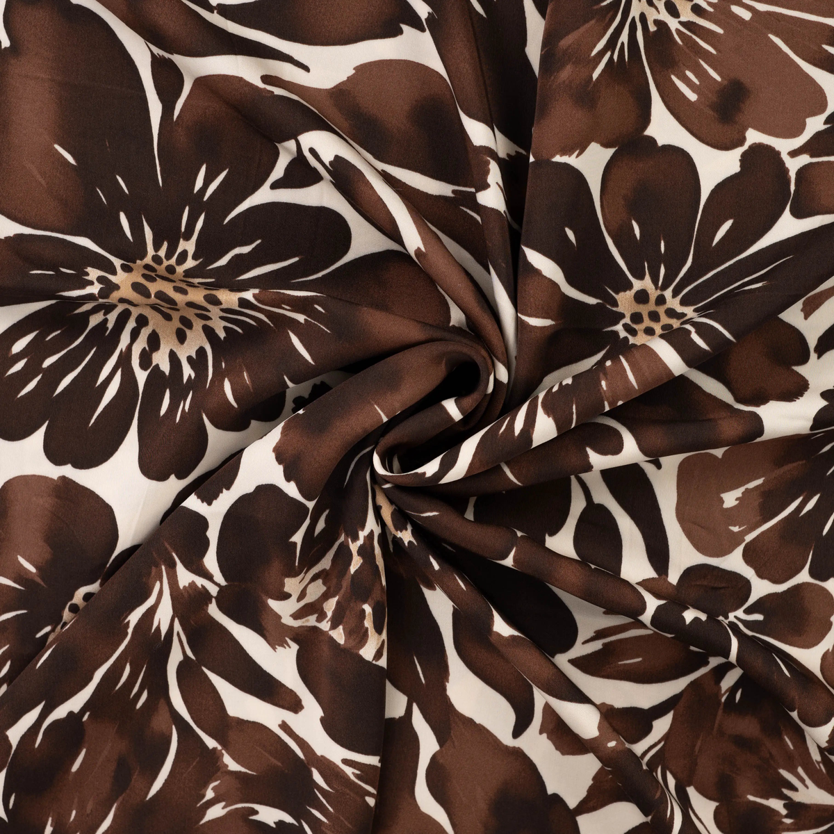 100% Viscose Satin - Brown Floral Pattern 130 g/m