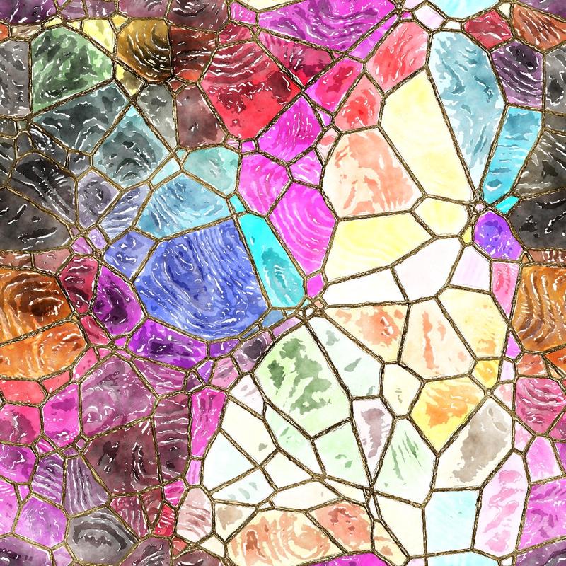 Watercolor Stained Glass Pattern 15 Quilting Cotton Fabric