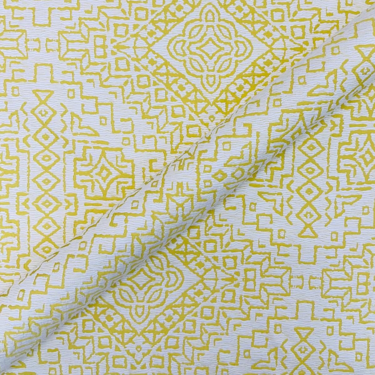 Tulla Canary White/Yellow Retro Upholstery Fabric 54