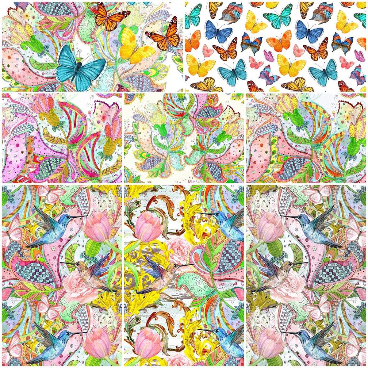 Vintage Hummingbirds Fat Eighth Bundle - 8 Pieces