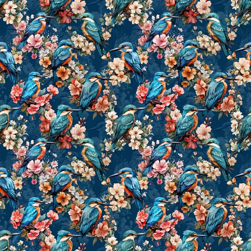 Vibrant Flowers & Humming Birds Fabric