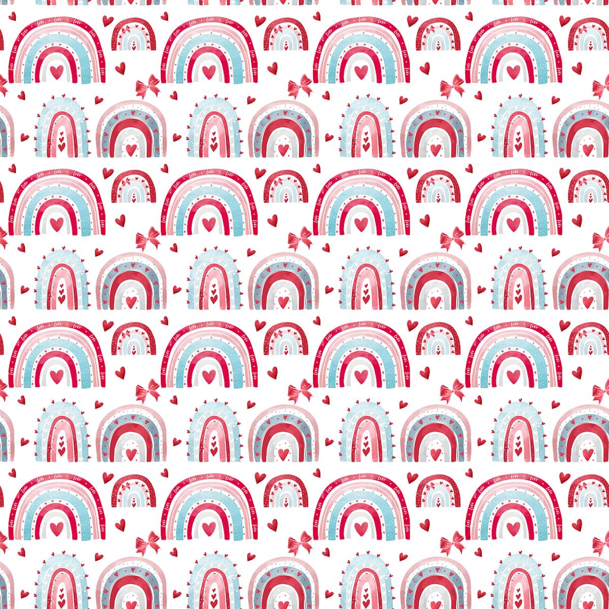 Valentine Rainbows & Bows Fabric - White