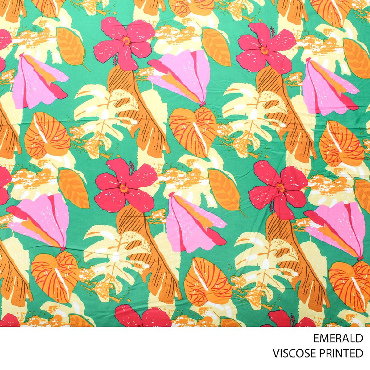 VISCOSE PRINTED FABRIC 140CM EMERALD ROLL ROLL 001