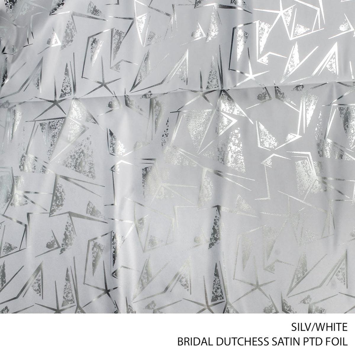 BRIDAL DUTCHESS SATIN PTD FOIL FABRIC SILV/WHT