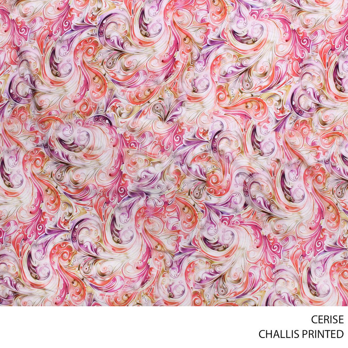 CHALLIS PRINTED FABRIC 140CM CERISE ROLL ROLL 001