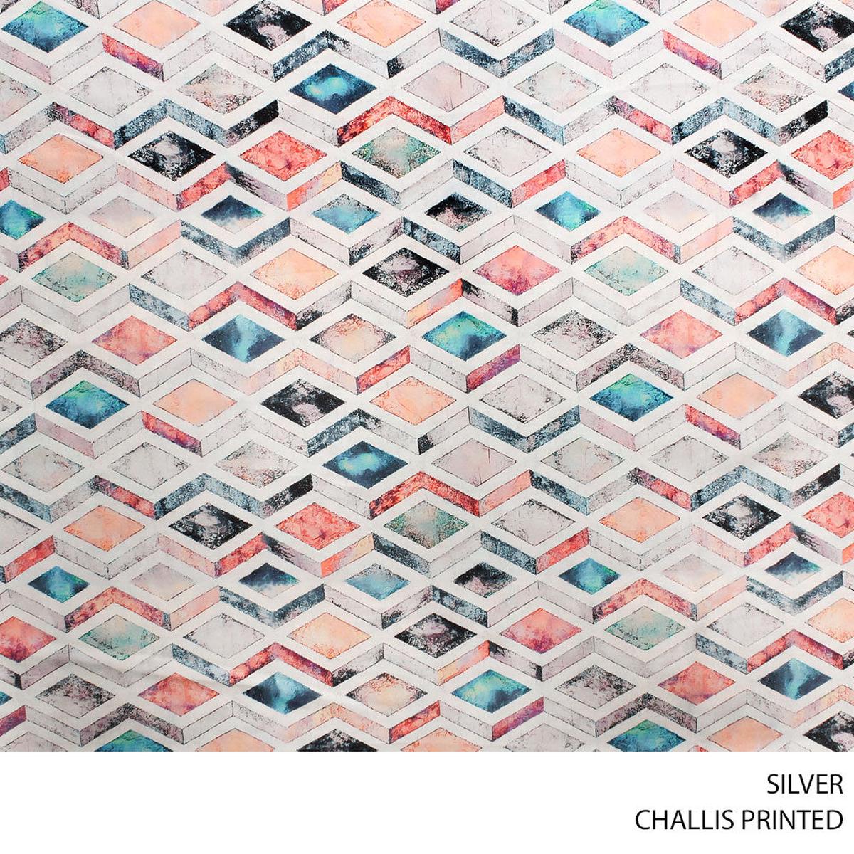 CHALLIS PRINTED FABRIC 140CM SILVER ROLL ROLL 001