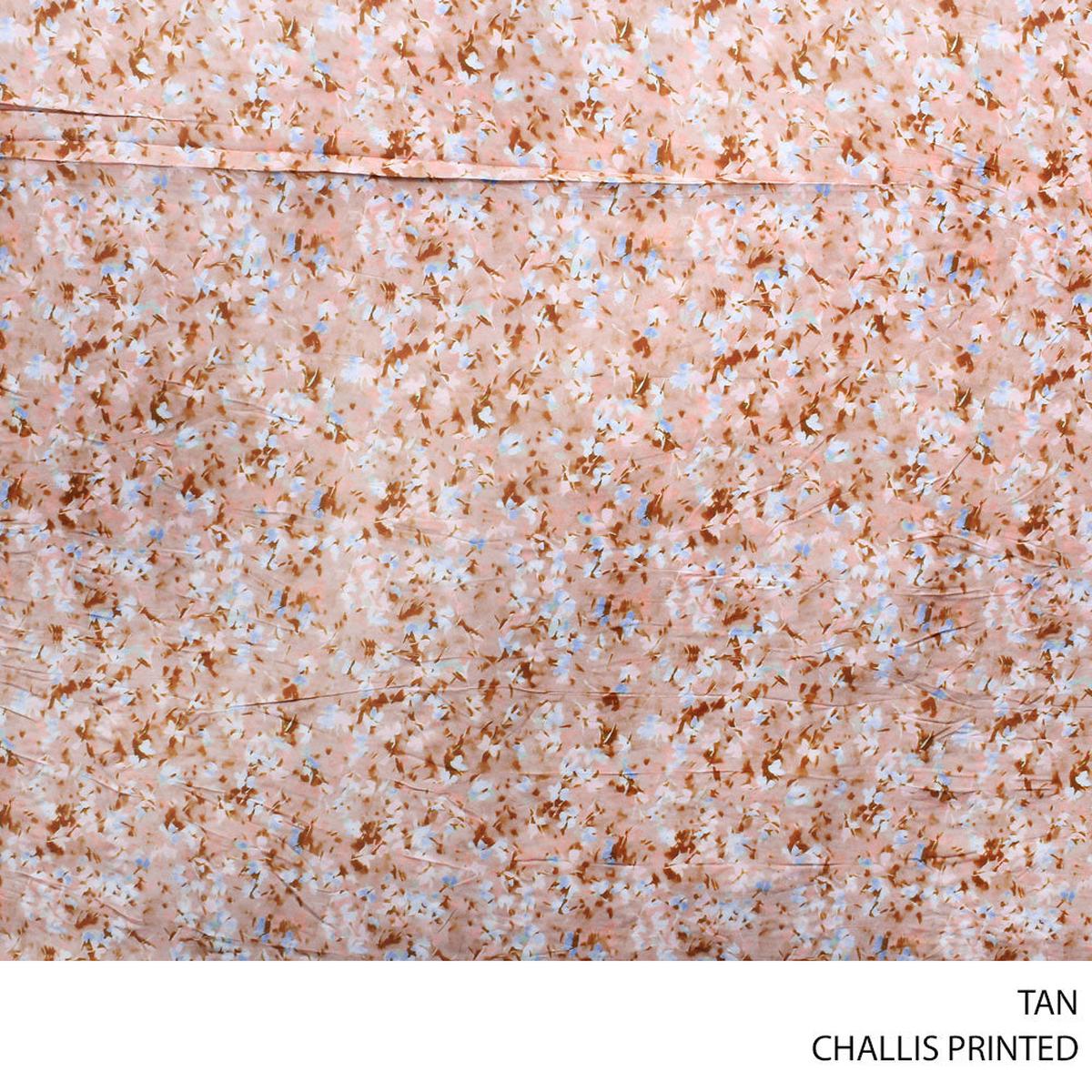 CHALLIS PRINTED FABRIC 140CM TAN ROLL ROLL 002