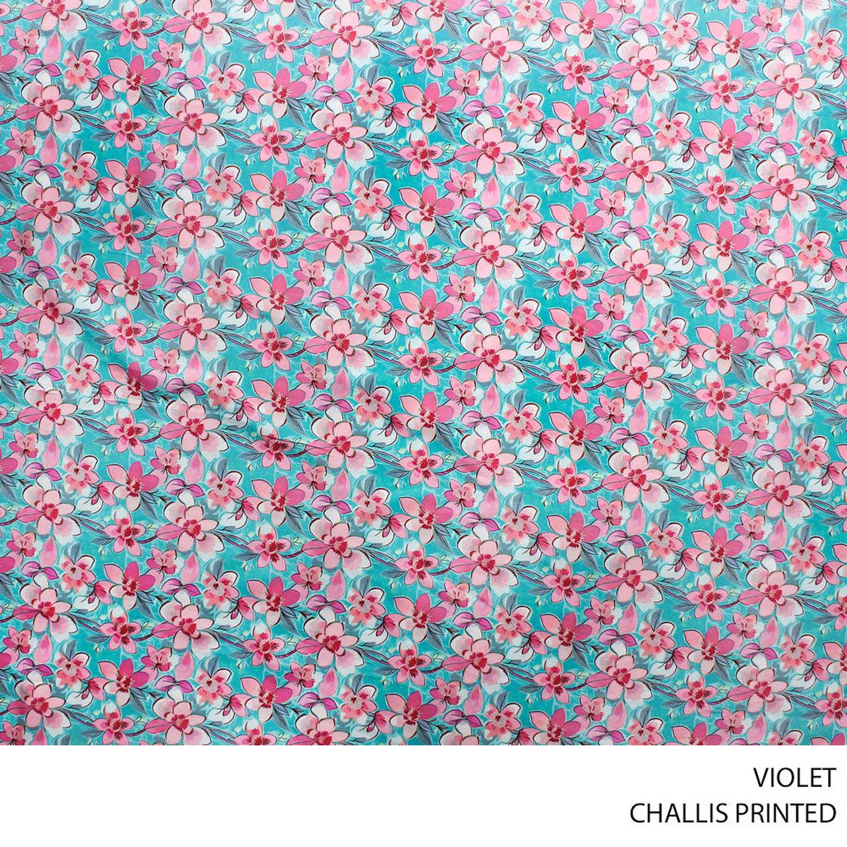 CHALLIS PRINTED FABRIC 140CM VIOLET ROLL ROLL 001
