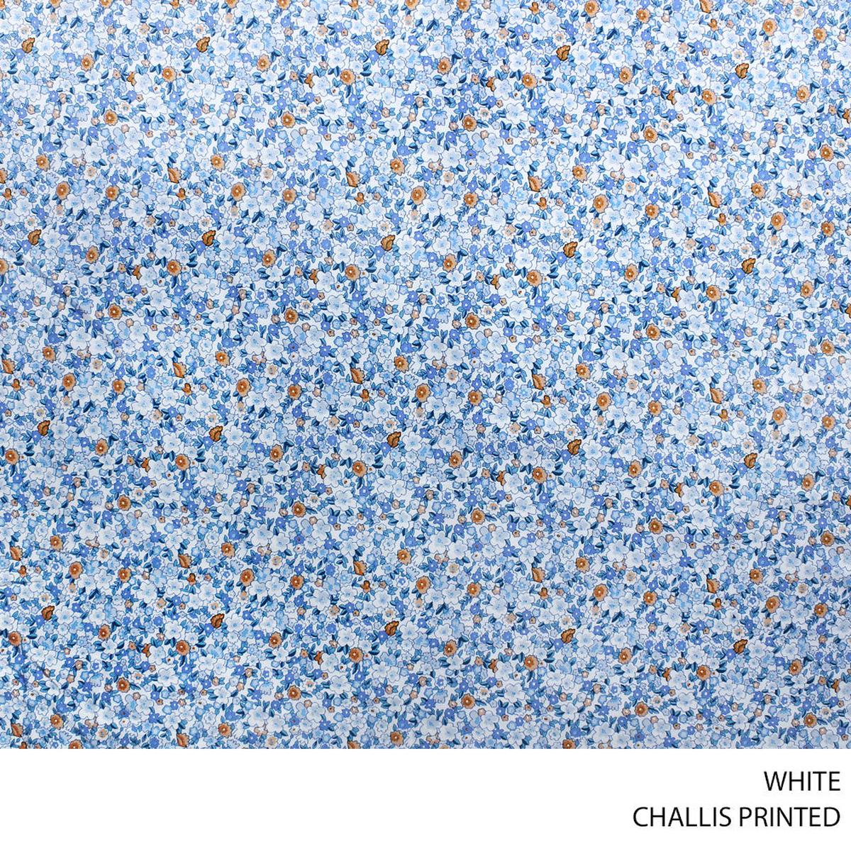 CHALLIS PRINTED FABRIC 140CM WHITE ROLL ROLL 001