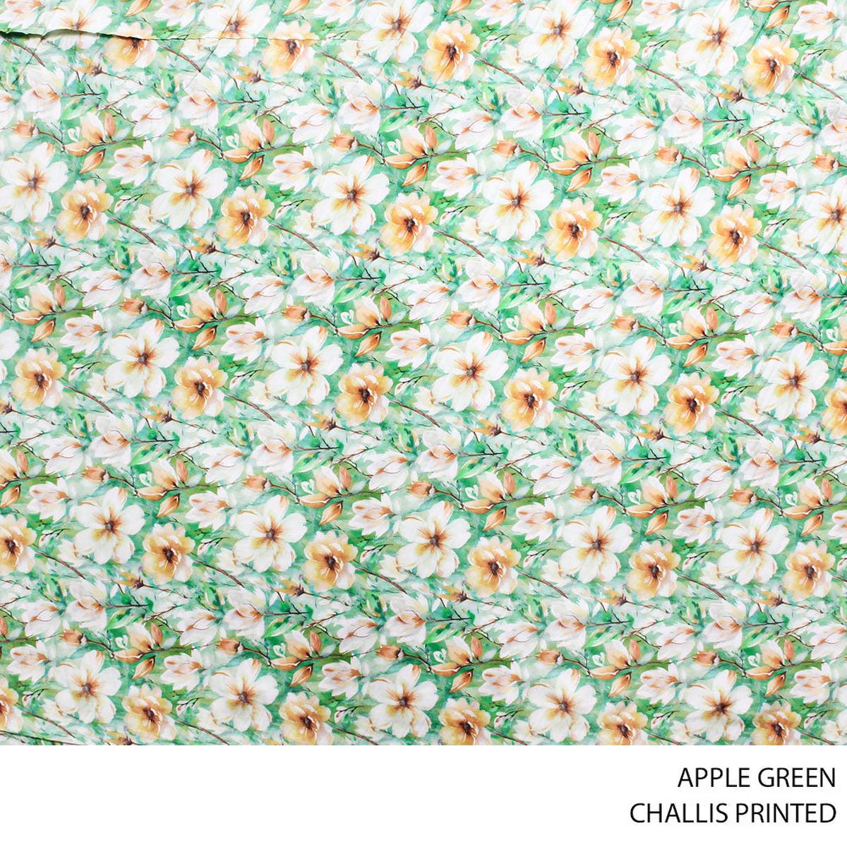 CHALLIS PRINTED FABRIC 140CM APPLE GREEN ROLL ROLL 002
