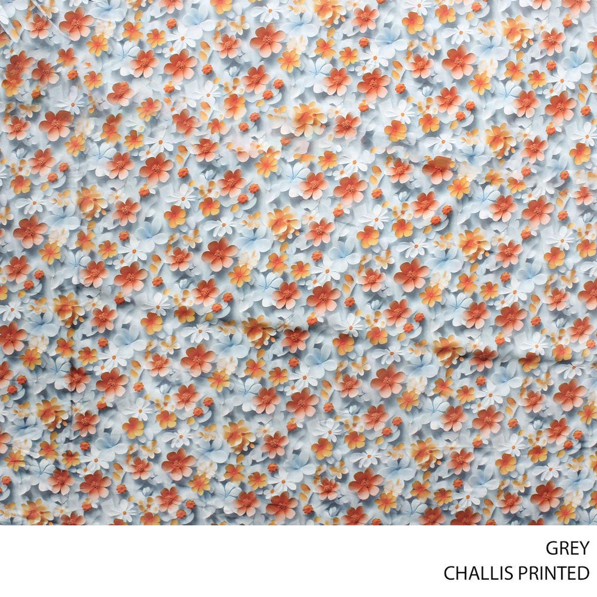 CHALLIS PRINTED FABRIC 140CM GREY ROLL ROLL 001