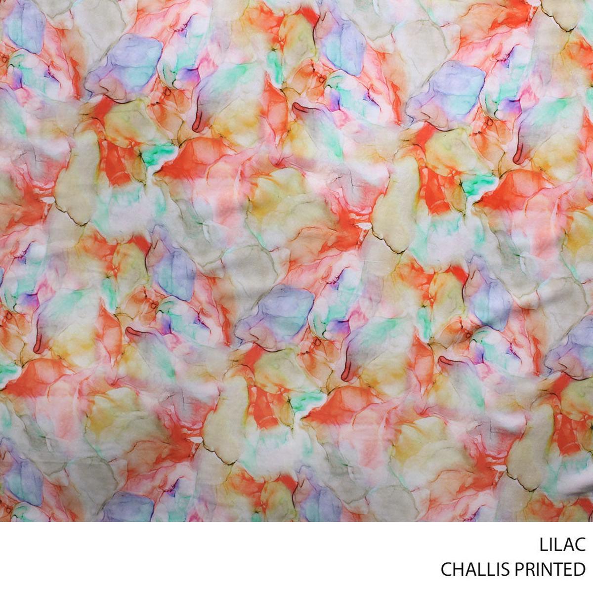 CHALLIS PRINTED FABRIC 140CM LILAC ROLL ROLL 001