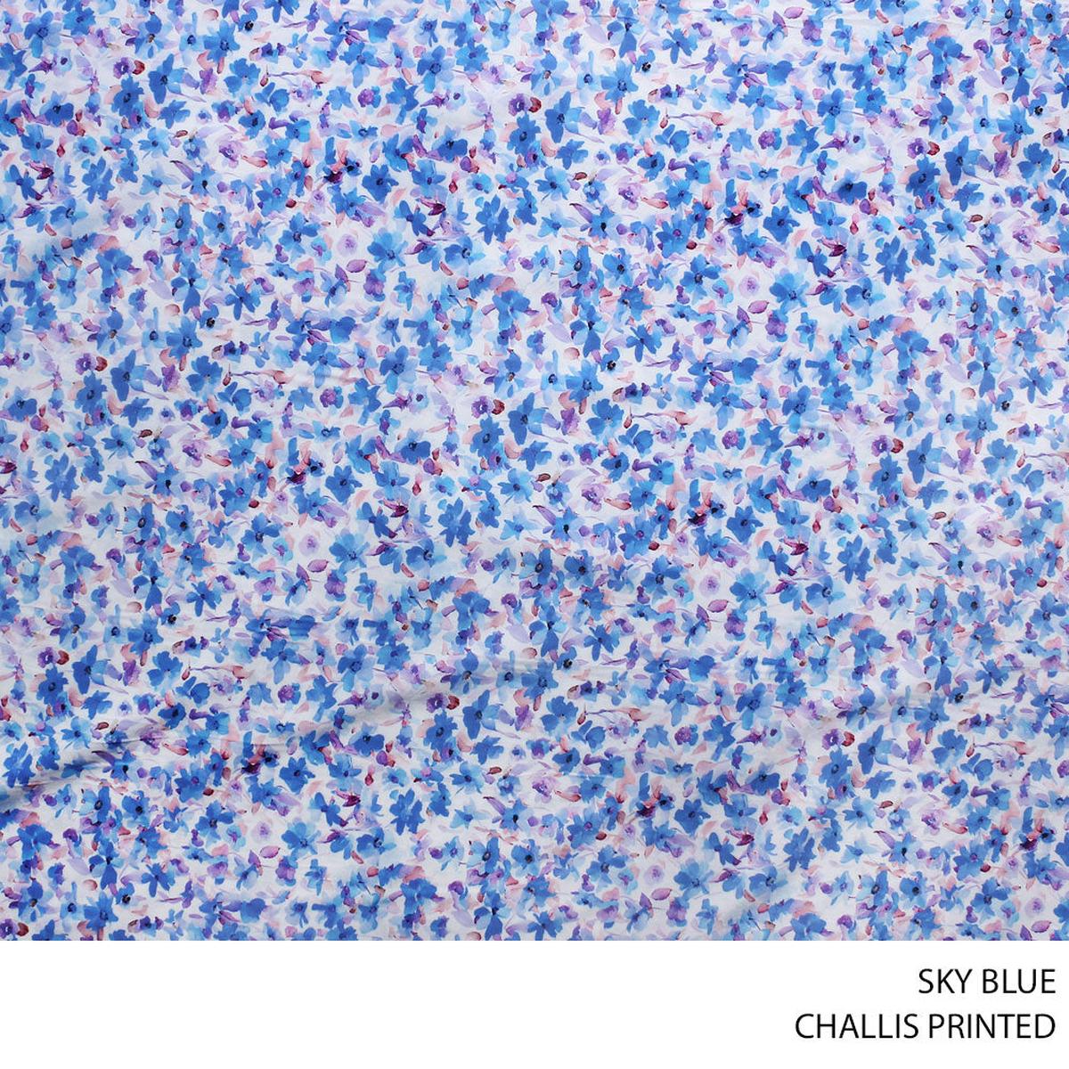 CHALLIS PRINTED FABRIC 140CM SKY BLUE ROLL ROLL 003