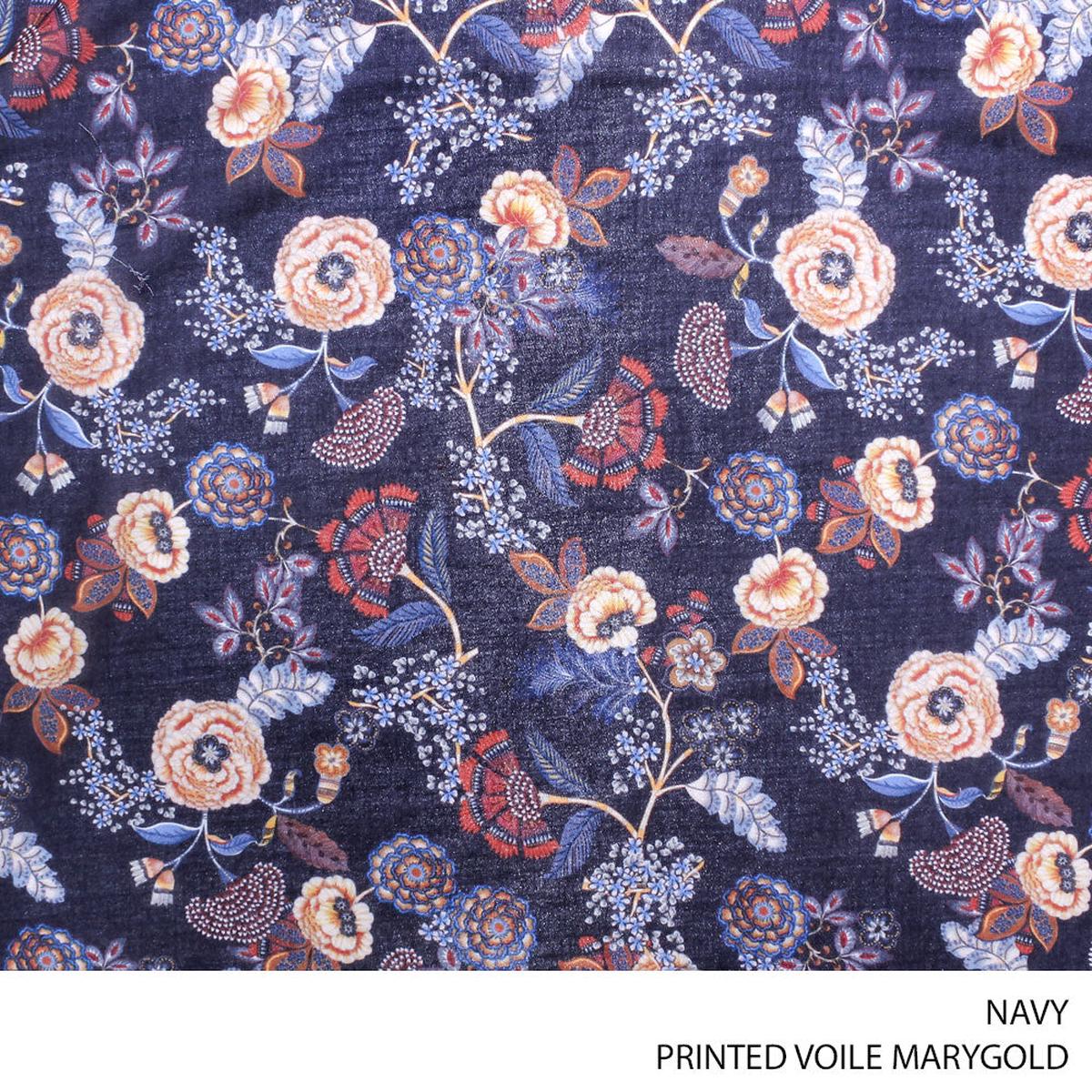 VOILE PRT MARYGOLD FABRIC NAVY ROLL ROLL 001