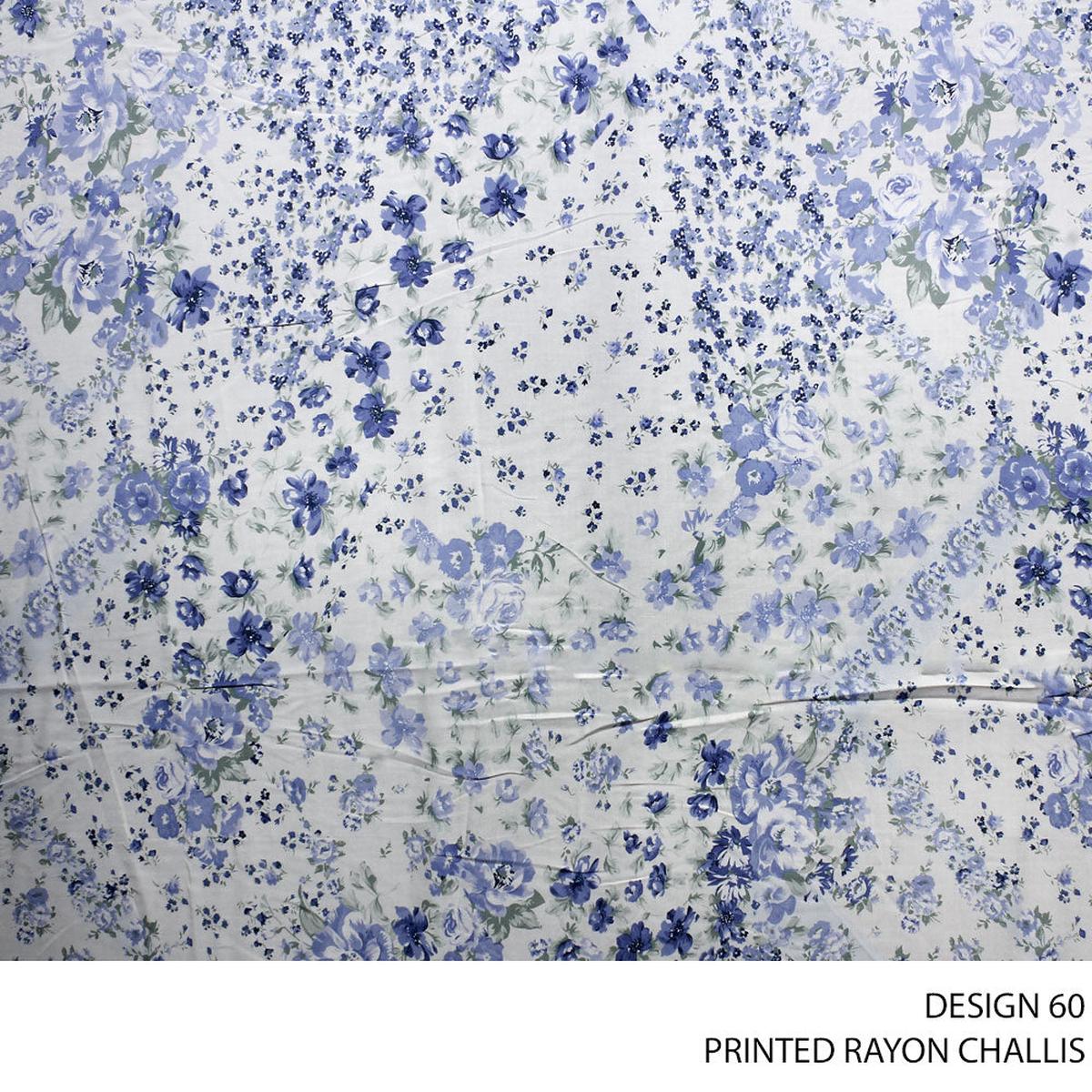 RAYON CHALLIS PRINTED FABRIC 140CM BLUE ROLL ROLL 001