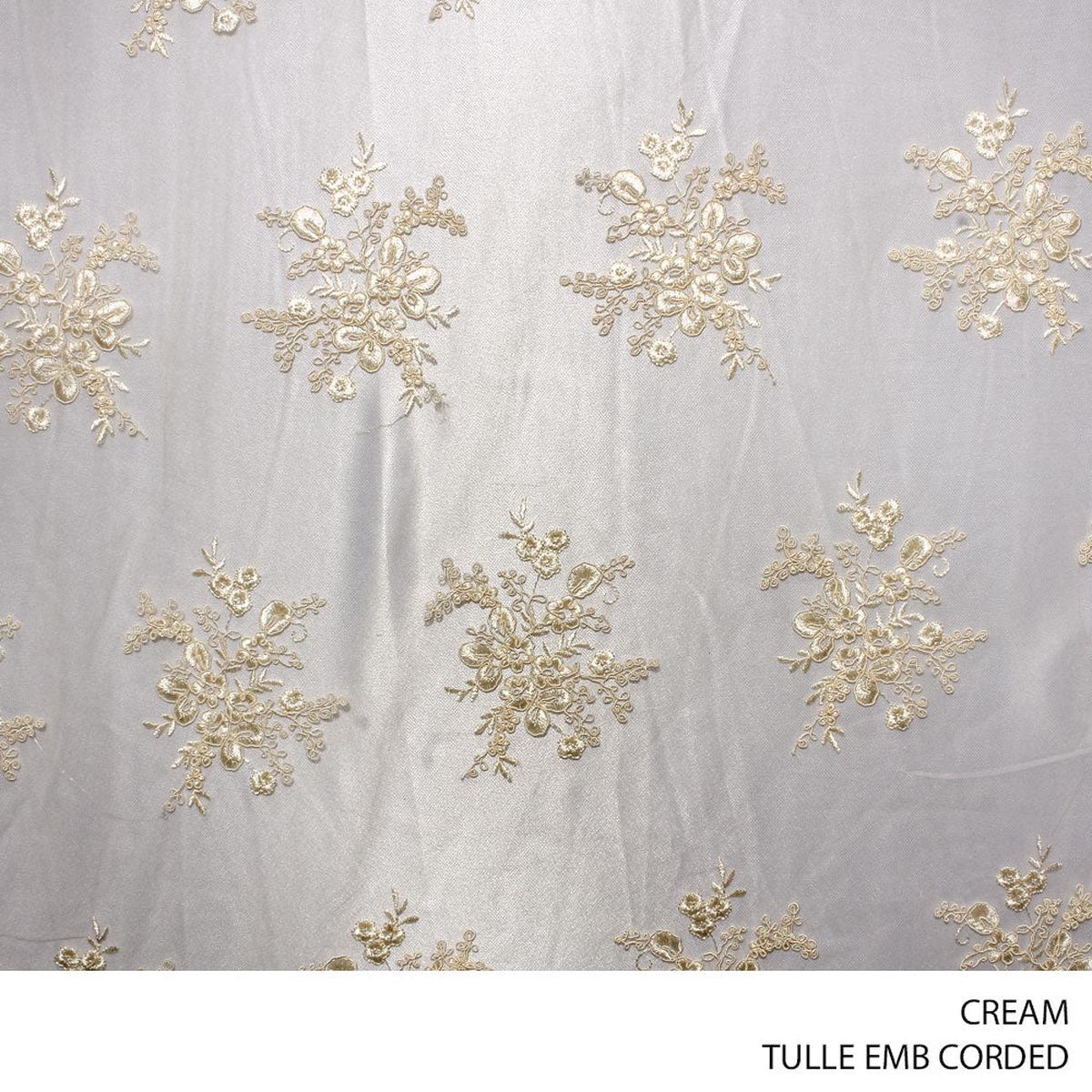 TULLE EMB CORDED FABRIC 150CM CREAM ROLL ROLL 001